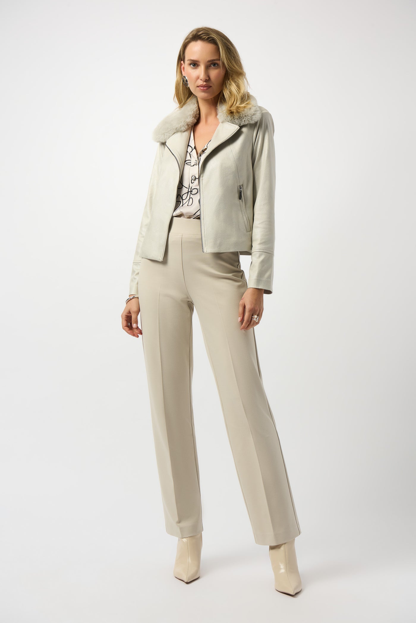 Joseph Ribkoff Foiled Suede Swing Jacket with Faux Fur Collar