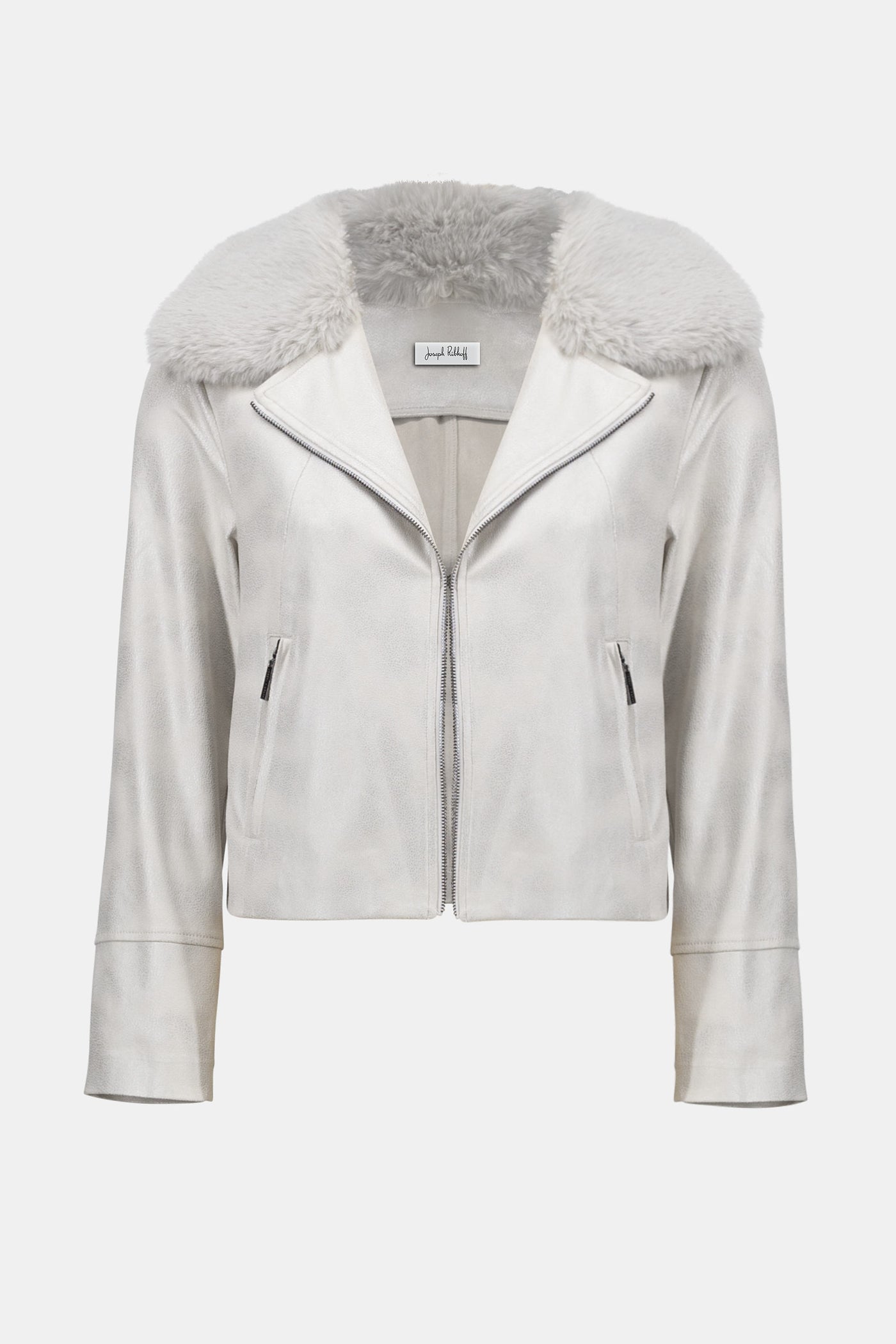 Joseph Ribkoff Foiled Suede Swing Jacket with Faux Fur Collar