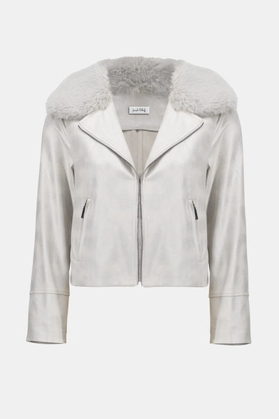 Joseph Ribkoff Foiled Suede Swing Jacket with Faux Fur Collar