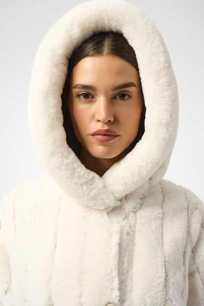 Joseph Ribkoff Vanilla Faux Fur Reversible Hooded Coat