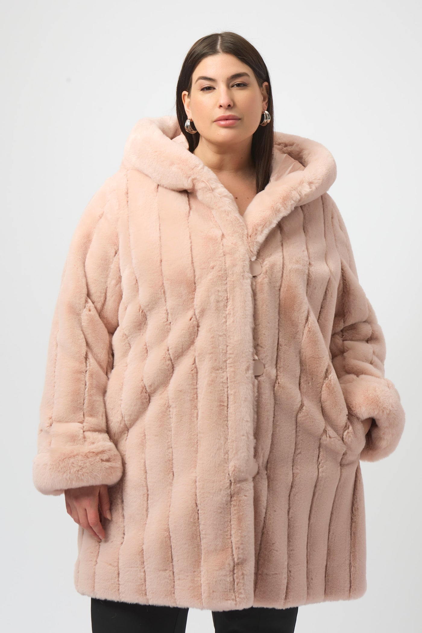 Joseph Ribkoff Rosé Faux Fur Reversible Hooded Coat