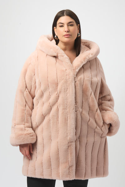 Joseph Ribkoff Rosé Faux Fur Reversible Hooded Coat