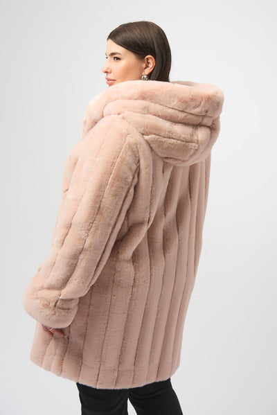 Joseph Ribkoff Rosé Faux Fur Reversible Hooded Coat