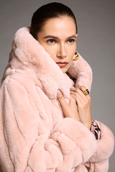 Joseph Ribkoff Rosé Faux Fur Reversible Hooded Coat