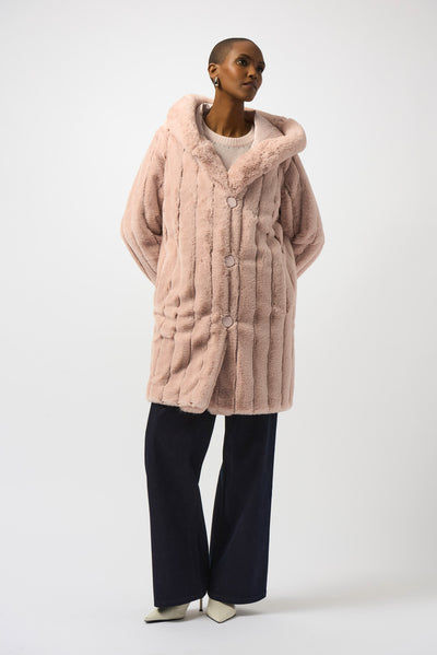 Joseph Ribkoff Rosé Faux Fur Reversible Hooded Coat