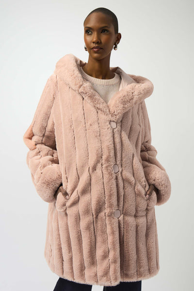 Joseph Ribkoff Rosé Faux Fur Reversible Hooded Coat