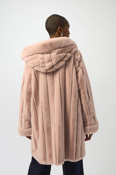 Joseph Ribkoff Rosé Faux Fur Reversible Hooded Coat