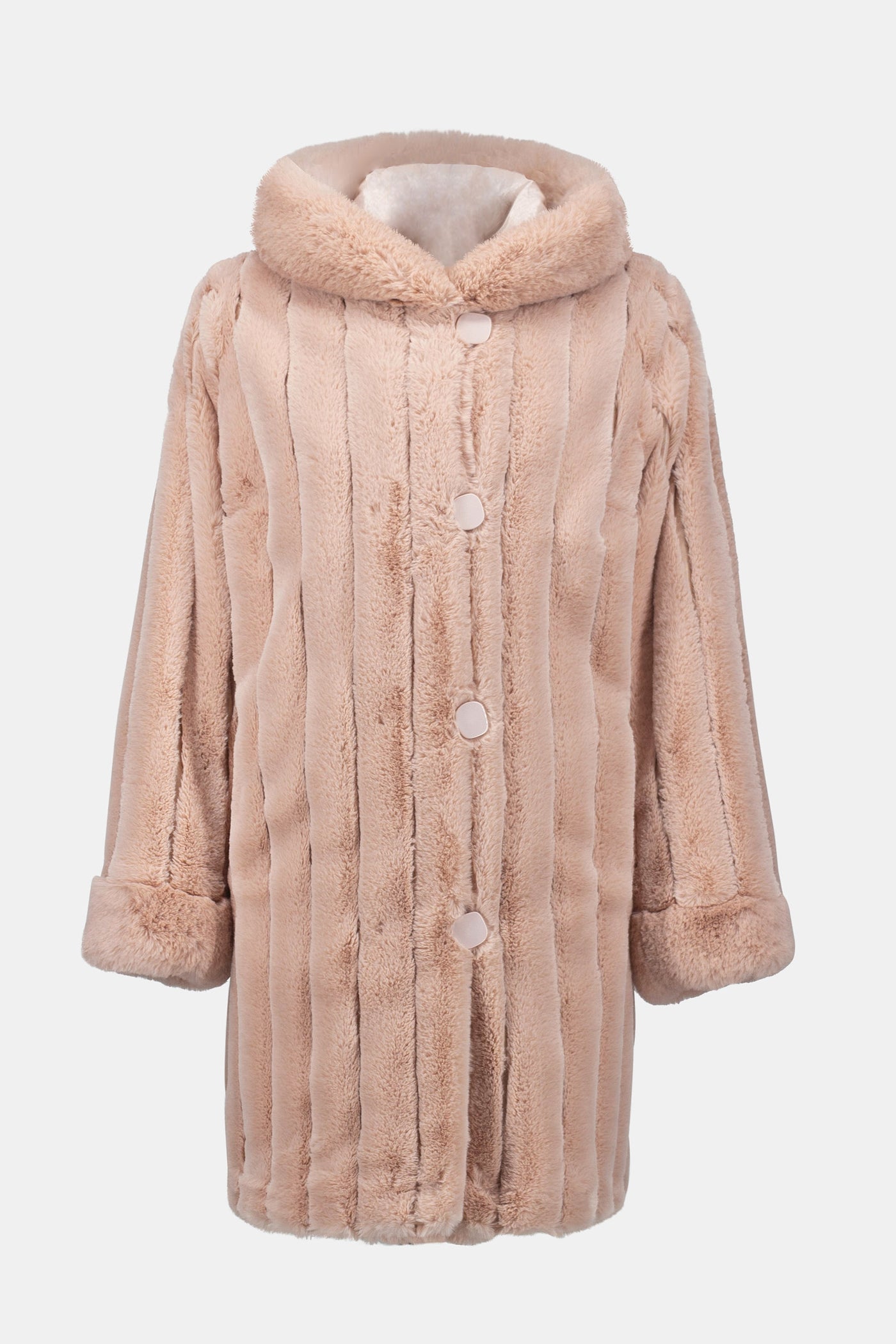 Joseph Ribkoff Rosé Faux Fur Reversible Hooded Coat