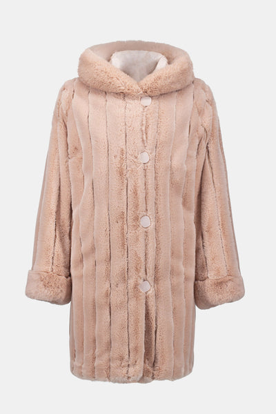 Joseph Ribkoff Rosé Faux Fur Reversible Hooded Coat