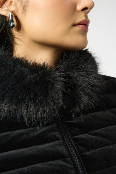 Joseph Ribkoff Stretch Velvet Puffer Jacket with Faux Fur Collar