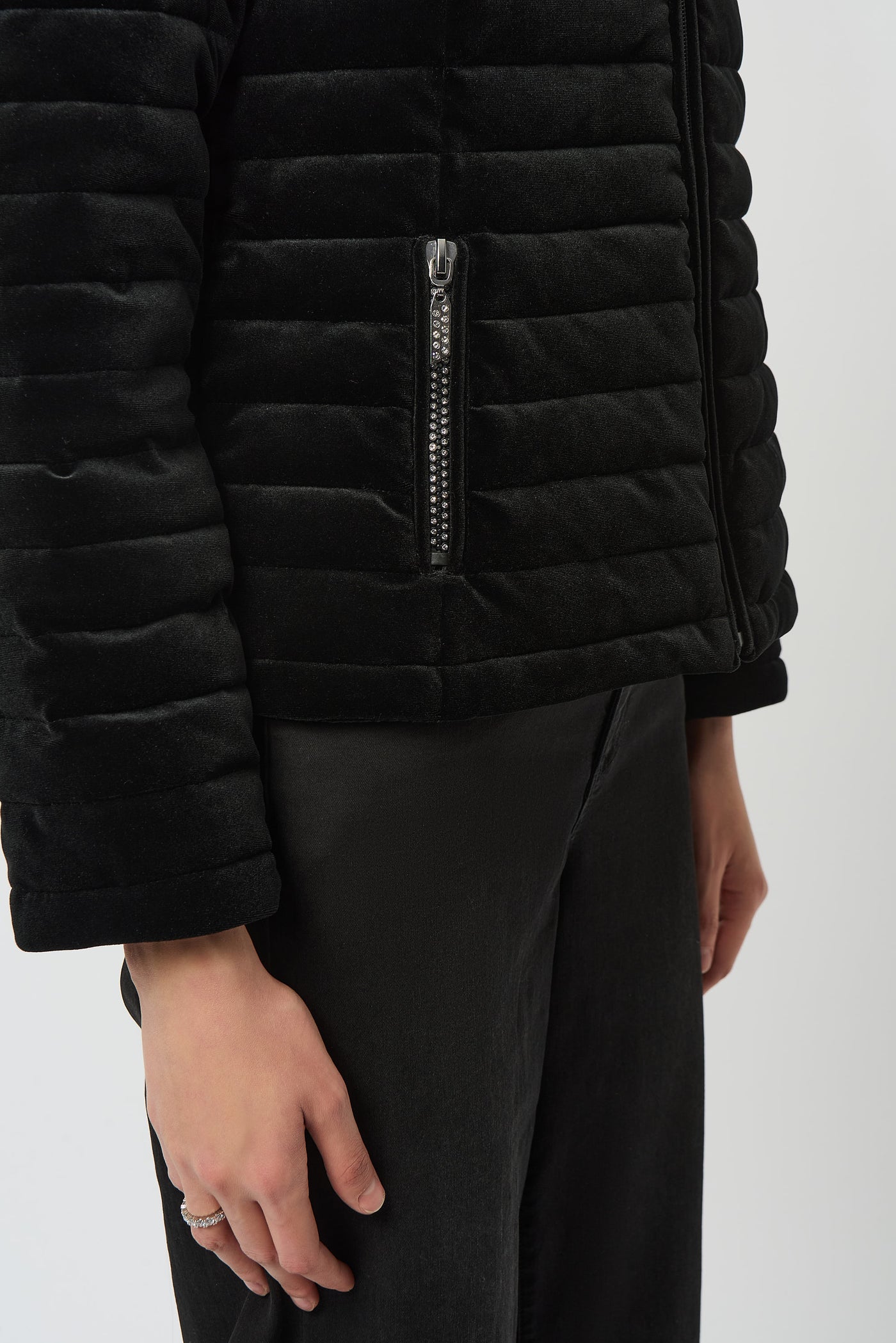 Joseph Ribkoff Stretch Velvet Puffer Jacket with Faux Fur Collar
