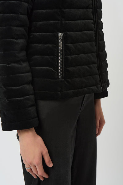 Joseph Ribkoff Stretch Velvet Puffer Jacket with Faux Fur Collar