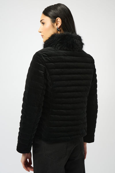 Joseph Ribkoff Stretch Velvet Puffer Jacket with Faux Fur Collar