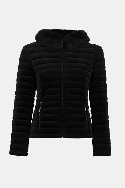 Joseph Ribkoff Stretch Velvet Puffer Jacket with Faux Fur Collar