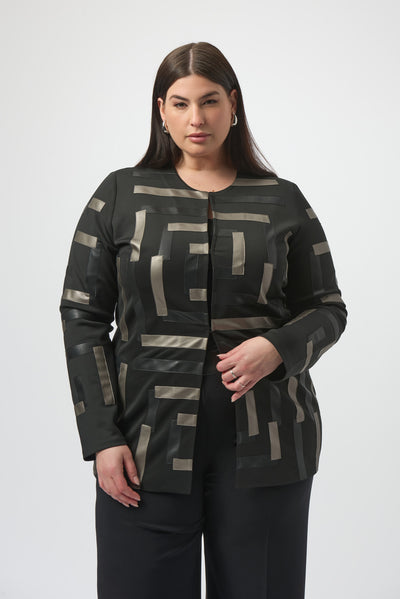 Joseph Ribkoff Scuba & Leatherette Collarless Jacket