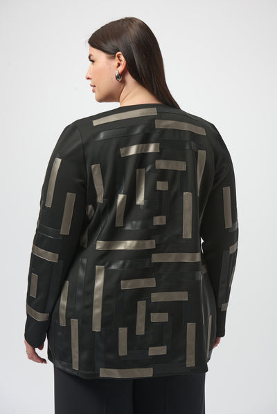 Joseph Ribkoff Scuba & Leatherette Collarless Jacket