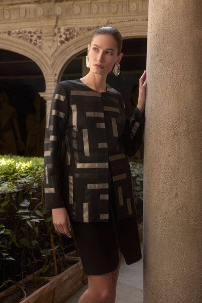 Joseph Ribkoff Scuba & Leatherette Collarless Jacket