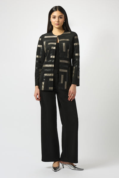 Joseph Ribkoff Scuba & Leatherette Collarless Jacket