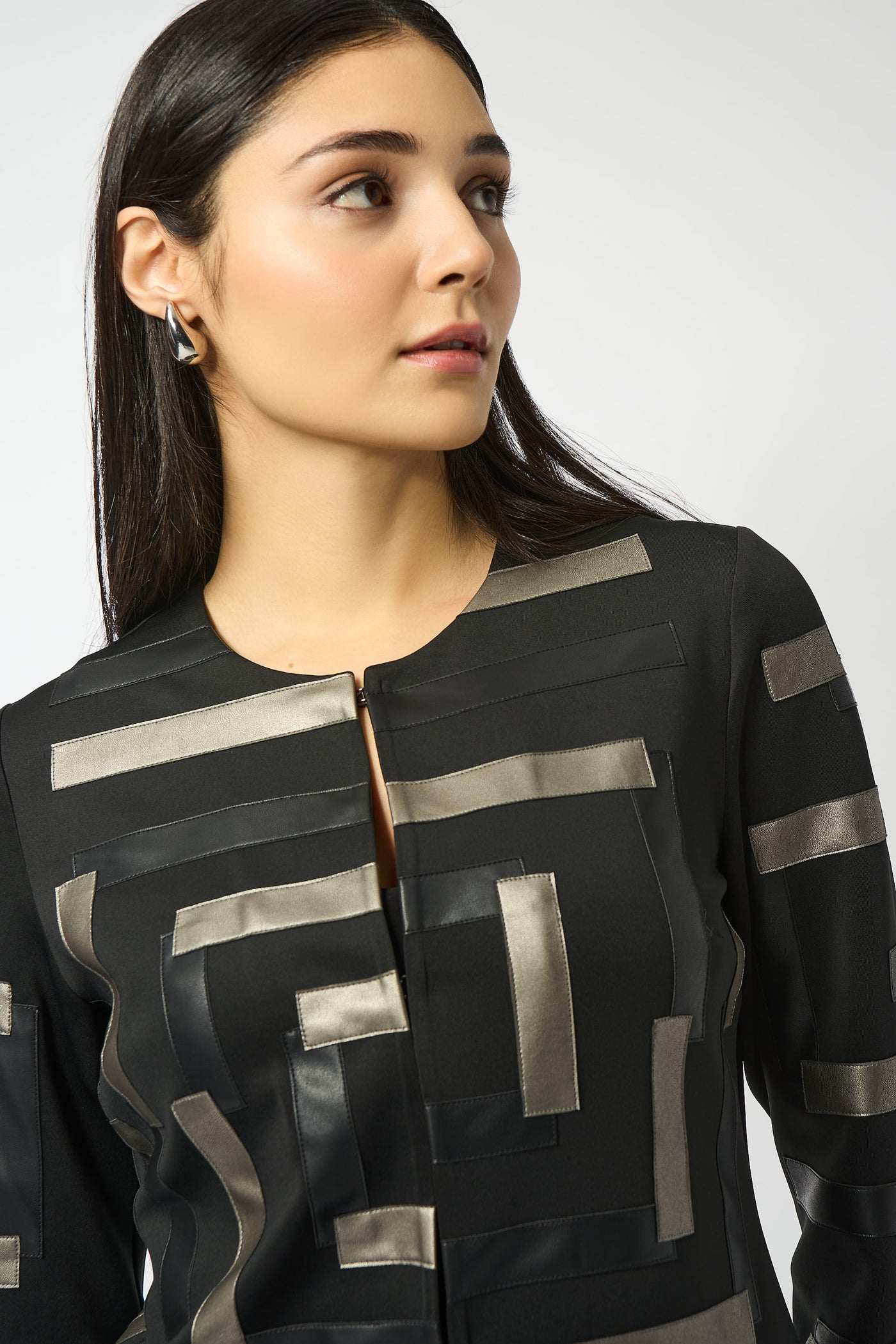 Joseph Ribkoff Scuba & Leatherette Collarless Jacket