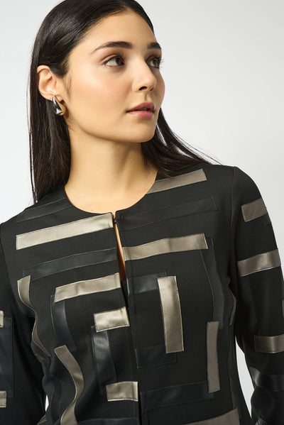 Joseph Ribkoff Scuba & Leatherette Collarless Jacket