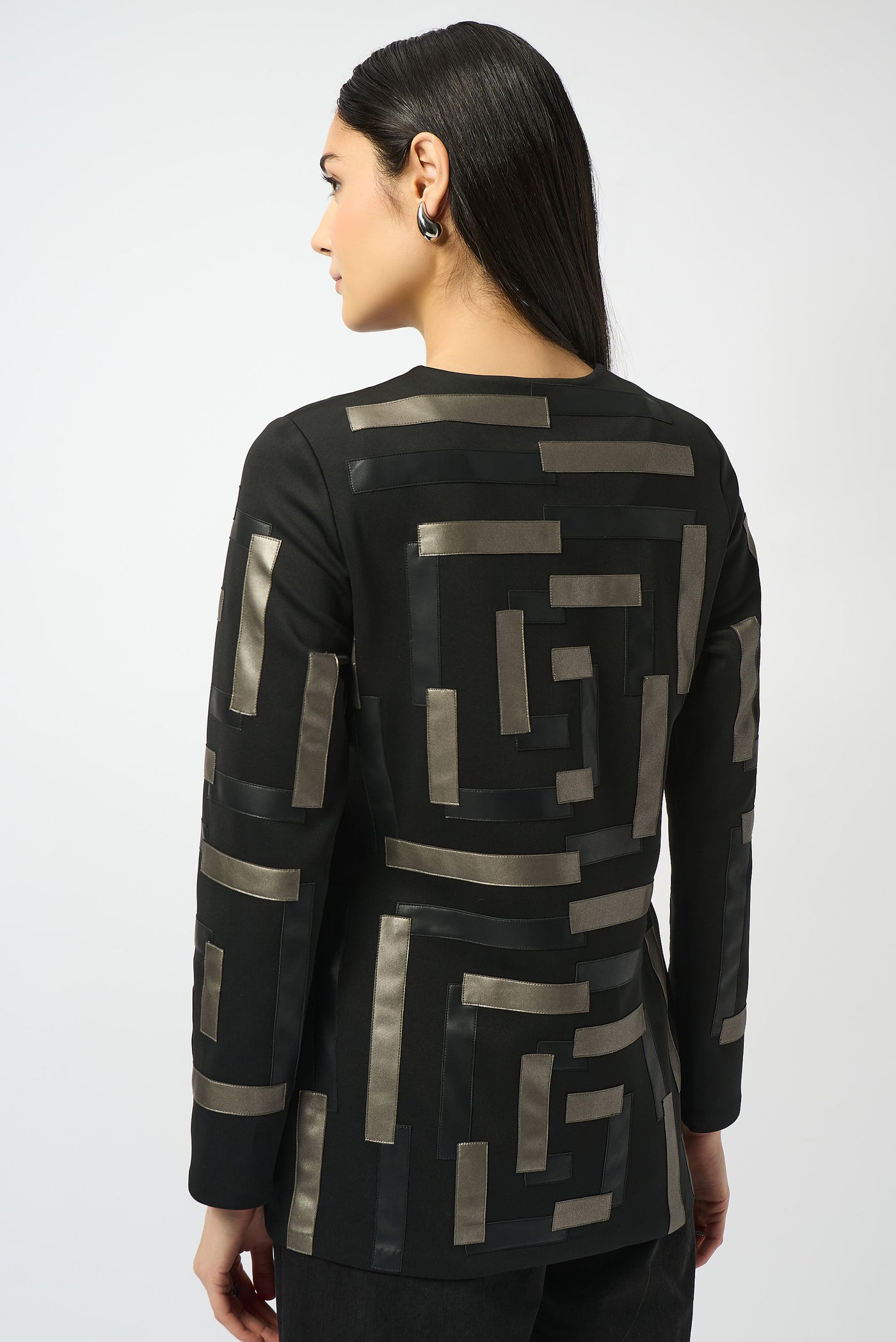 Joseph Ribkoff Scuba & Leatherette Collarless Jacket