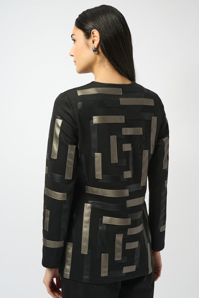 Joseph Ribkoff Scuba & Leatherette Collarless Jacket