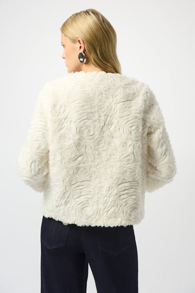 Joseph Ribkoff Embroidered Faux Fur Collarless Jacket