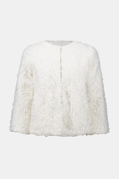 Joseph Ribkoff Embroidered Faux Fur Collarless Jacket