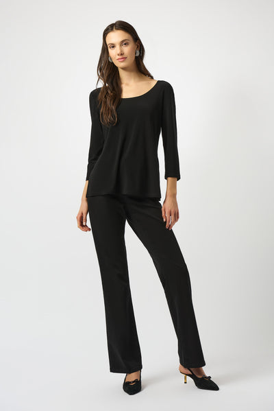 Joseph Ribkoff Black Silky Knit Scoop Neck Fit & Flare Top