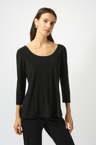 Joseph Ribkoff Black Silky Knit Scoop Neck Fit & Flare Top