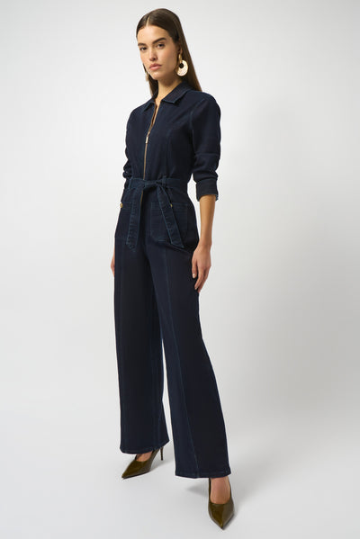 Joseph Ribkoff Stretch Denim Zip Front Wide-Leg Jumpsuit