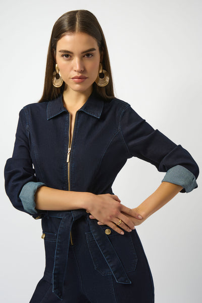 Joseph Ribkoff Stretch Denim Zip Front Wide-Leg Jumpsuit