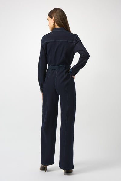 Joseph Ribkoff Stretch Denim Zip Front Wide-Leg Jumpsuit