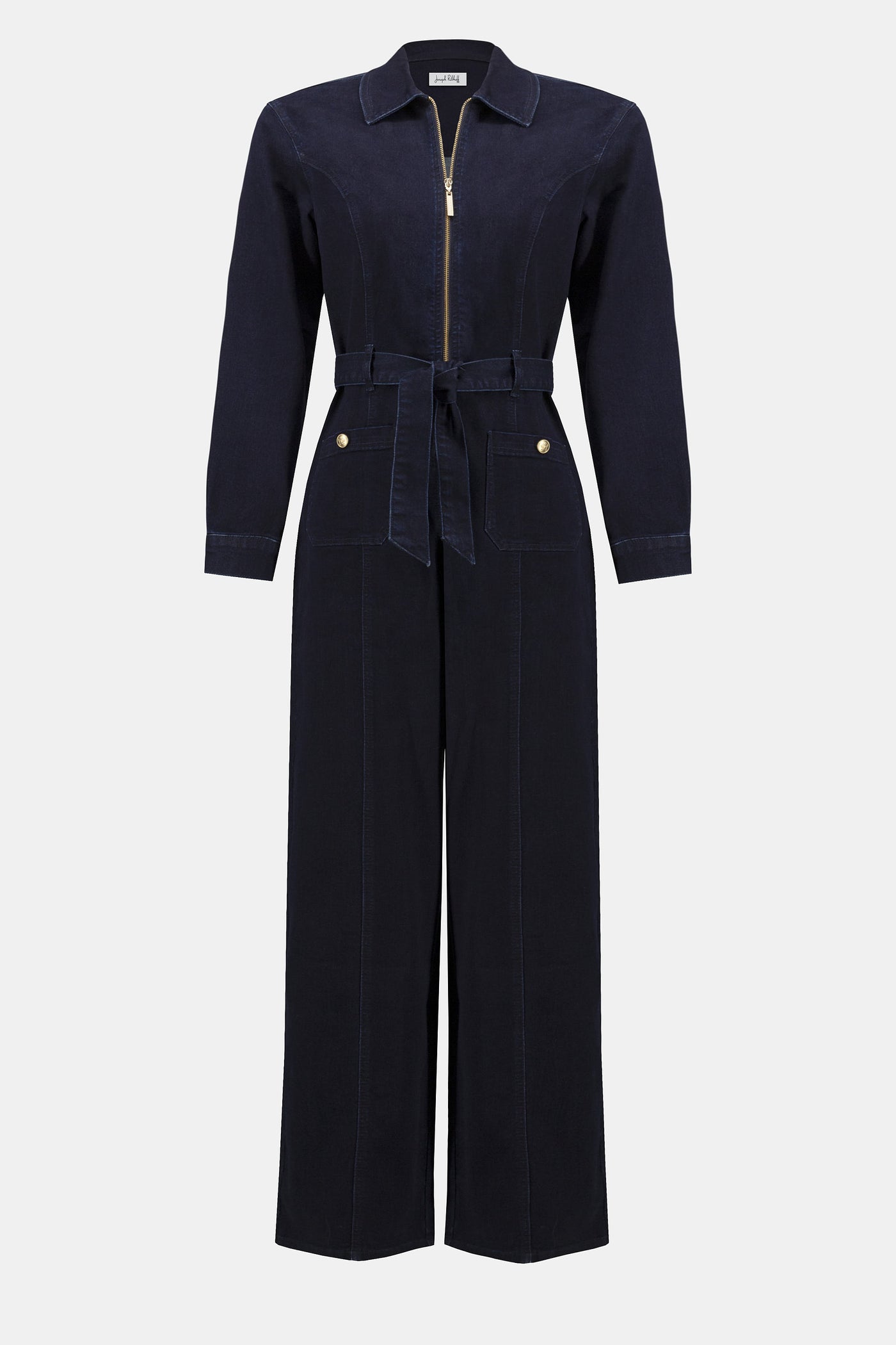 Joseph Ribkoff Stretch Denim Zip Front Wide-Leg Jumpsuit