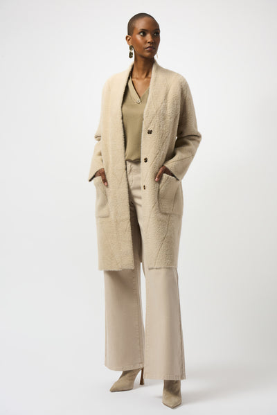 Joseph Ribkoff Almond Feather Yarn Sweater Knit Coat