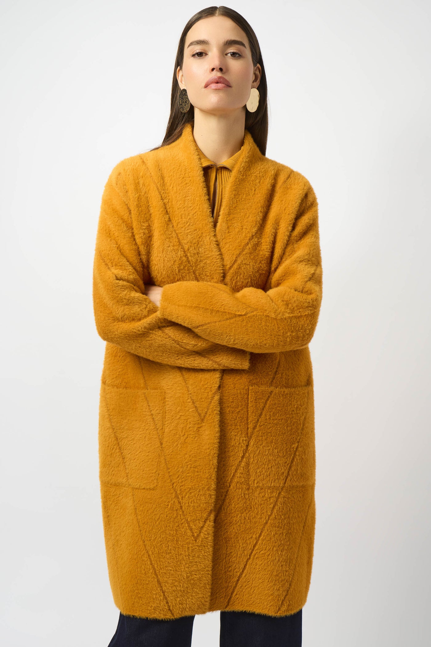 Joseph Ribkoff Medallion Feather Yarn Sweater Knit Coat