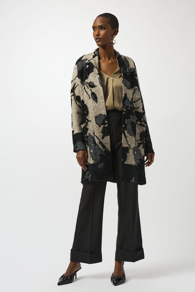 Joseph Ribkoff Abstract Jacquard Sweater Knit Long Cardigan