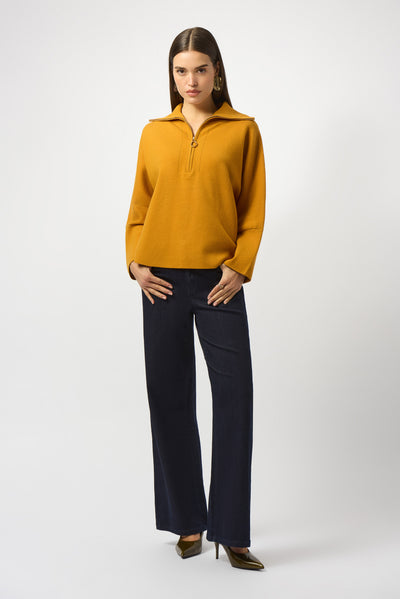 Joseph Ribkoff Medallion Sweater Knit Boxy Pullover With Zipped Collar