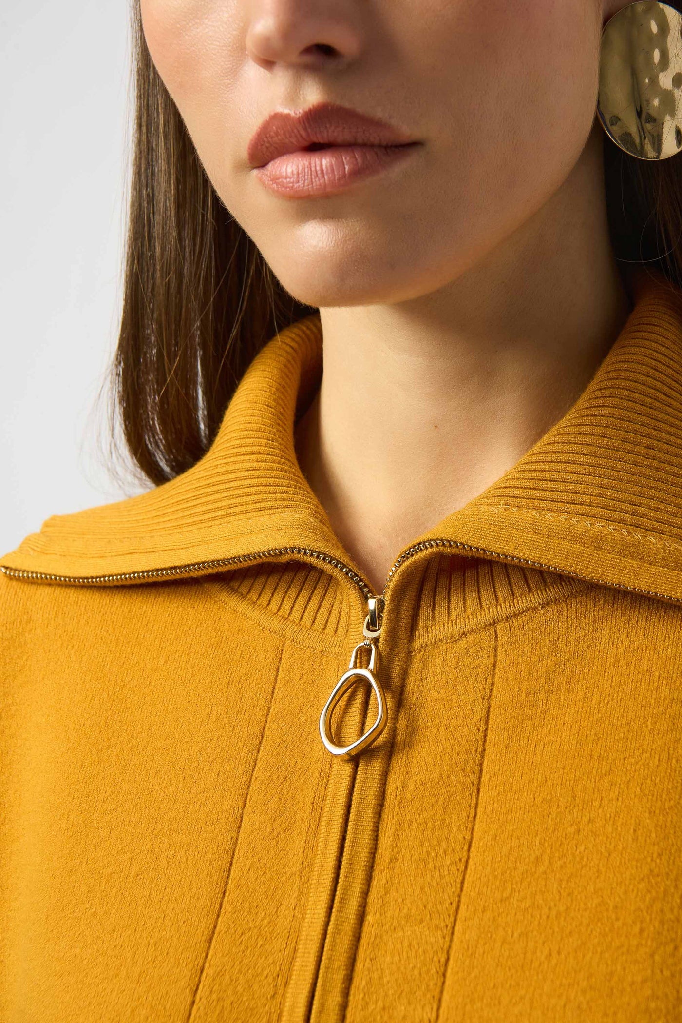Joseph Ribkoff Medallion Sweater Knit Boxy Pullover With Zipped Collar