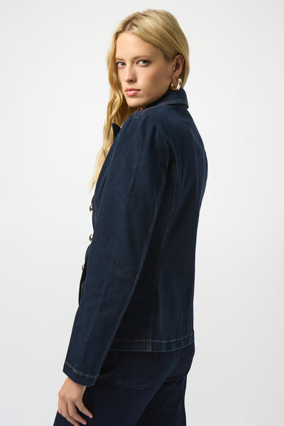 Joseph Ribkoff Stretch Denim Fitted Blazer with Gold Buttons