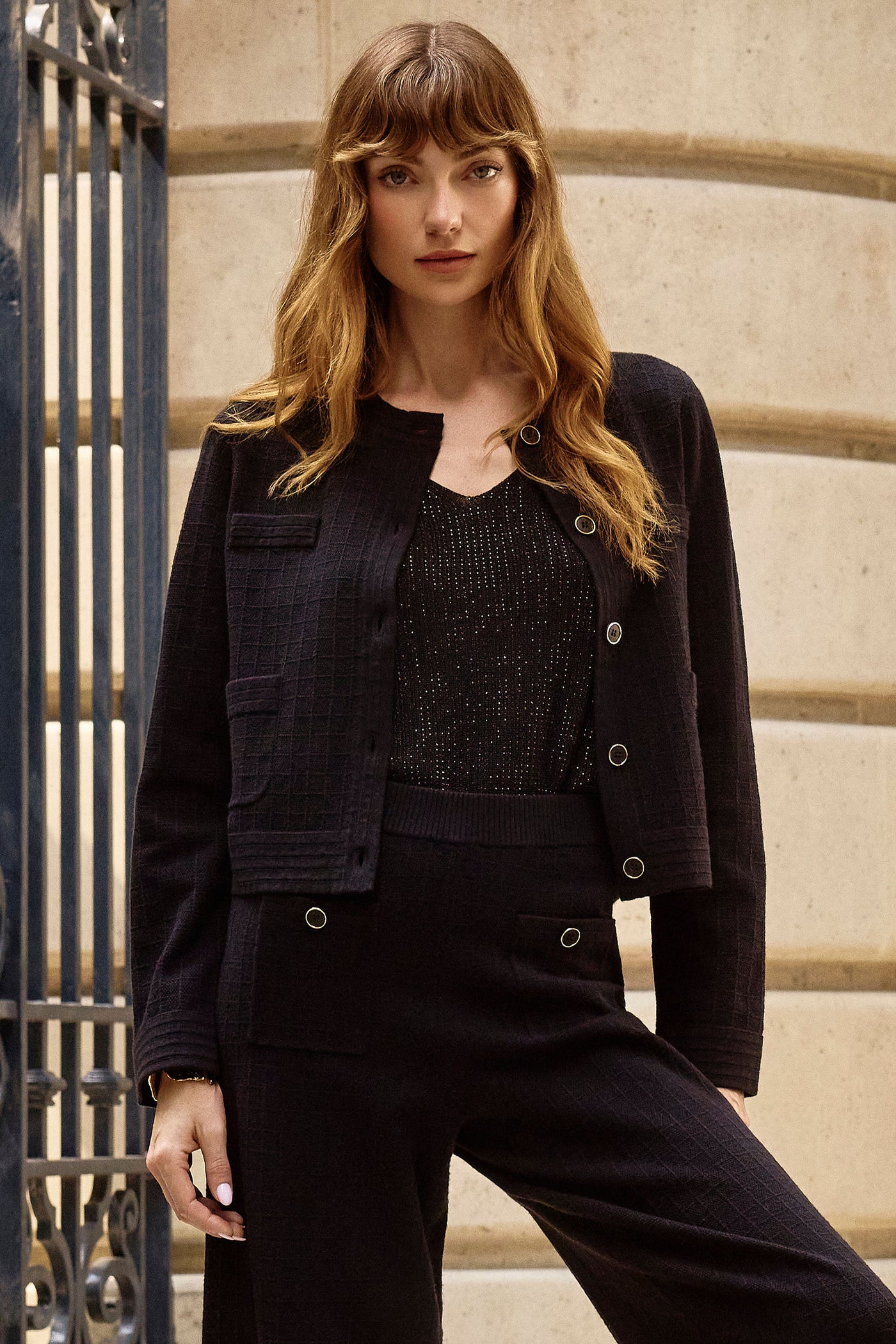 Joseph Ribkoff Sweater Knit Crew Neck Button-Front Jacket