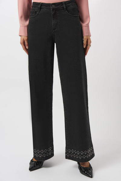 Joseph Ribkoff Charcoal Grey Classic Wide Leg Stretch Denim Jeans