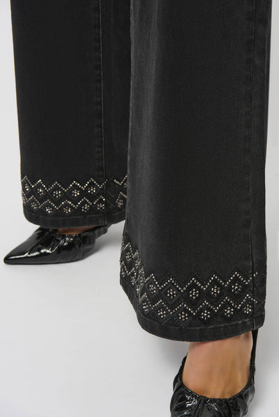 Joseph Ribkoff Charcoal Grey Classic Wide Leg Stretch Denim Jeans