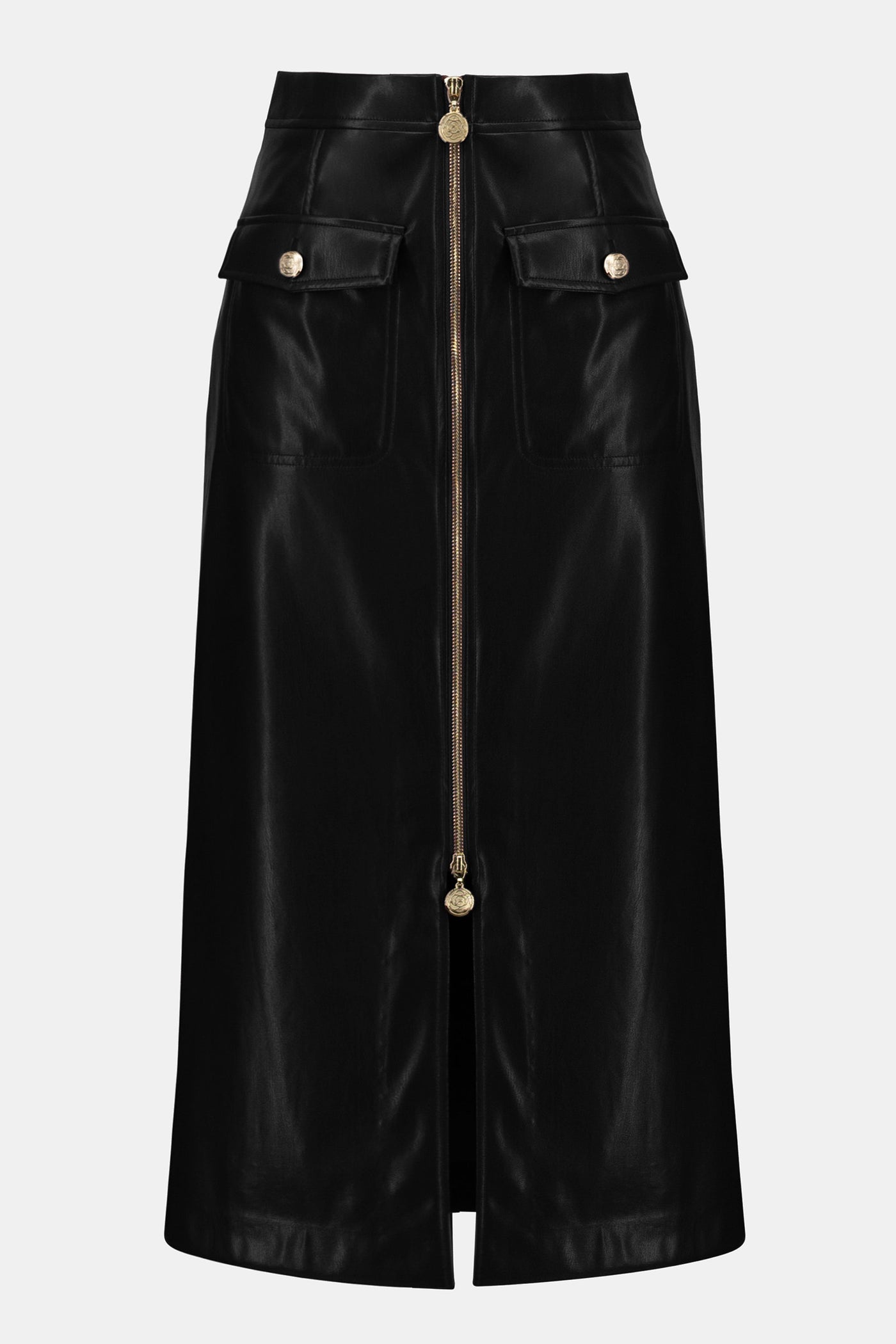 Joseph Ribkoff Black Leatherette Long Pencil Skirt