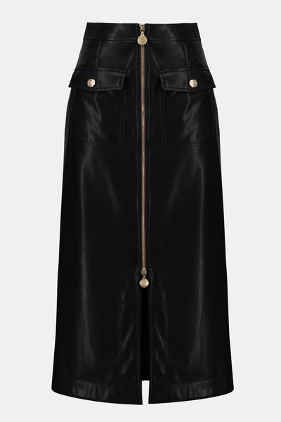 Joseph Ribkoff Black Leatherette Long Pencil Skirt