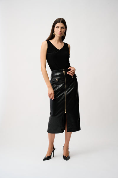 Joseph Ribkoff Black Leatherette Long Pencil Skirt