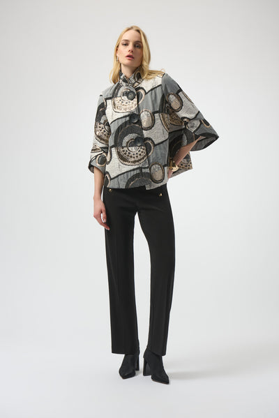 Joseph Ribkoff Black/Multi Abstract Jacquard Trapeze Jacket
