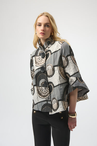 Joseph Ribkoff Black/Multi Abstract Jacquard Trapeze Jacket