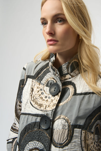 Joseph Ribkoff Black/Multi Abstract Jacquard Trapeze Jacket