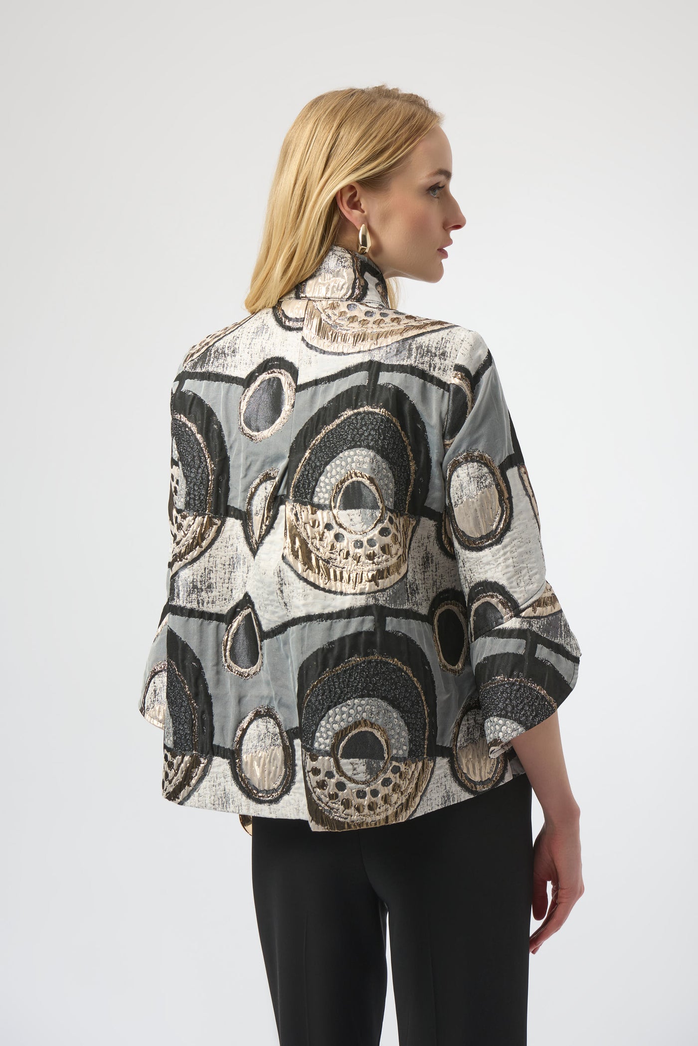 Joseph Ribkoff Black/Multi Abstract Jacquard Trapeze Jacket